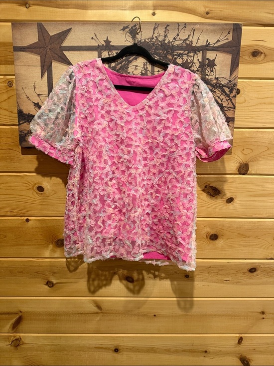 Tops - Sheer Pink Floral Overlay Top Boutique no brand size XL